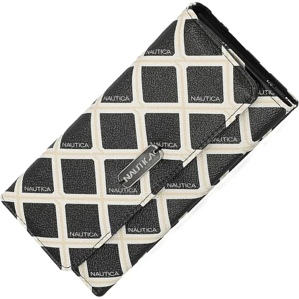 Women's Black/Bone Money Manager RFID Slim Wallet Card Holder with Coin
